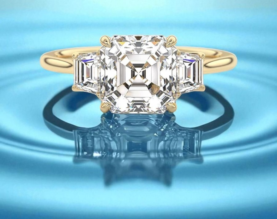 2.50 Ct D VS1 Asscher Cut Lab Grown Diamond Ring 14k Yellow Gold IGI Certified