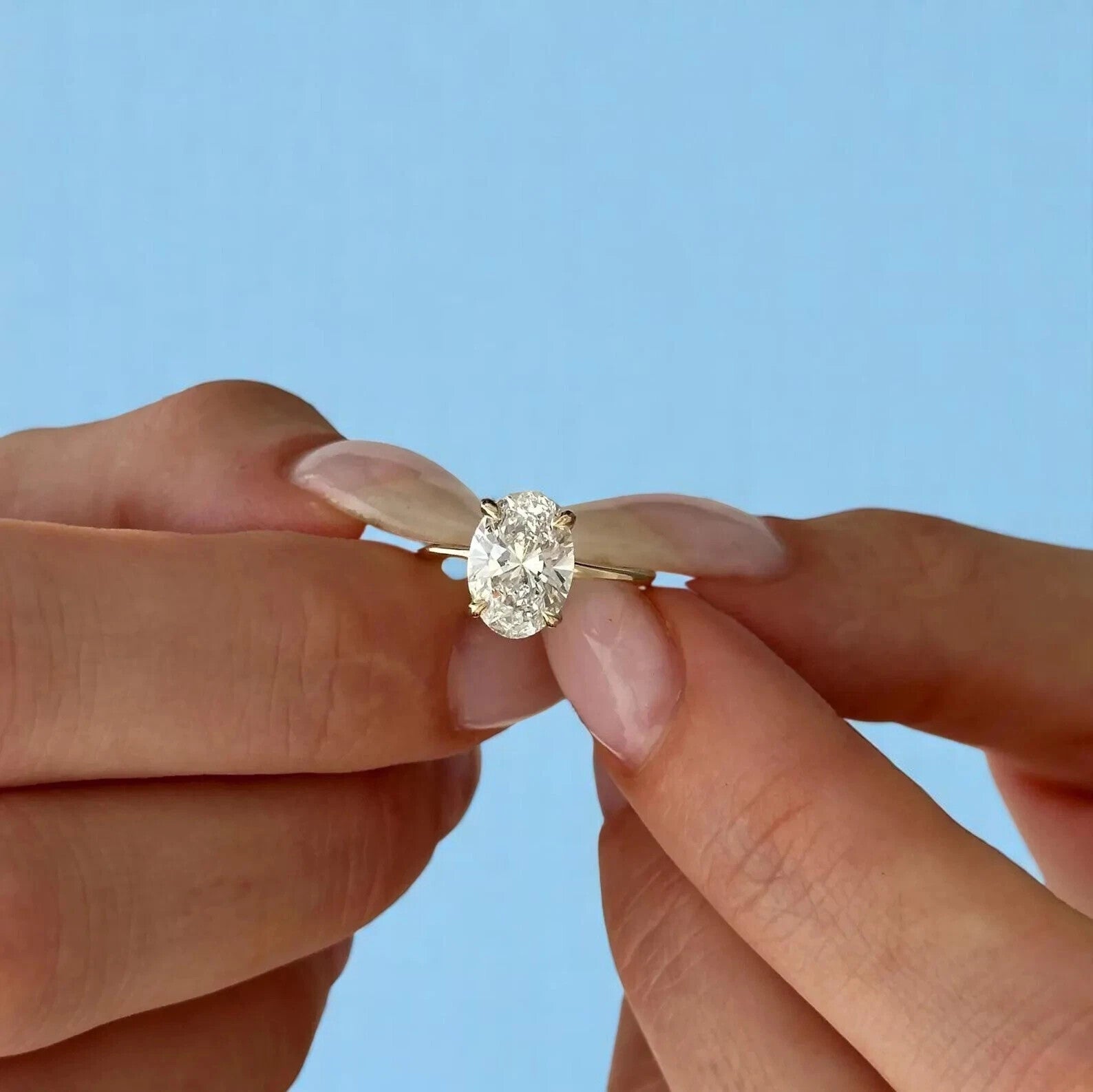 2.00 Ct D VVS2 Oval Solitaire Lab Grown Diamond Ring 14k Yellow IGI Certified