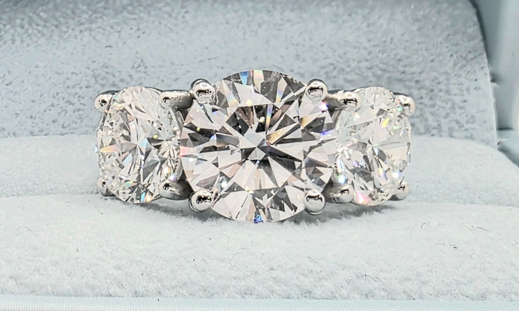 10.00 Carat Round Diamond Three 3 Stone Ring IGI Certified Lab Grown 14k White