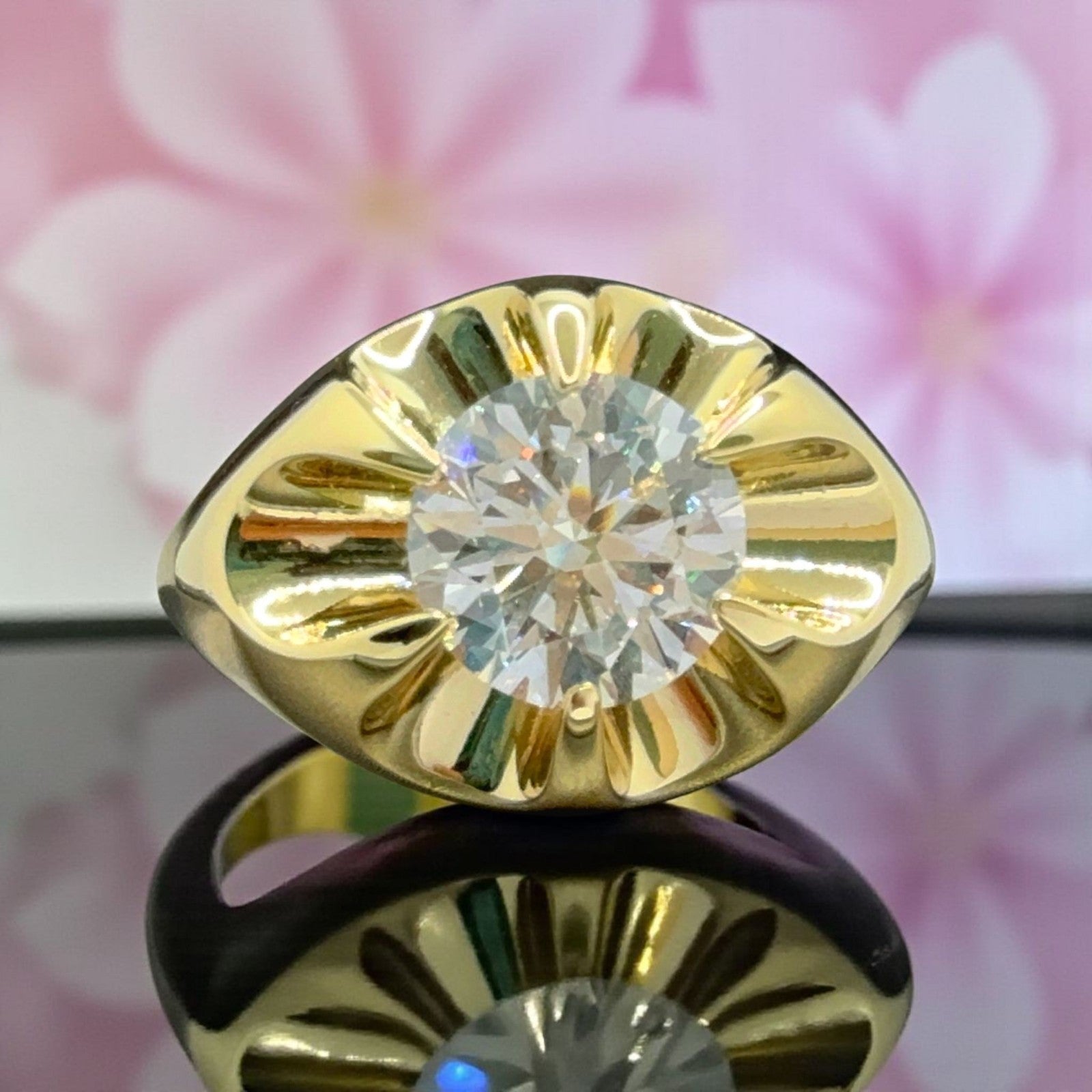 3.00 Ct Lab Grown Diamond D VVS2 Men's Ring Round 14K Yellow Gold IGI Certified