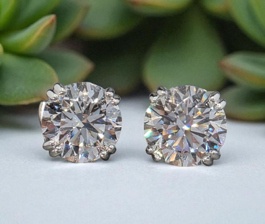 4.00 Ct E VS1 Round Lab Grown Platinum Diamond Stud Earrings IGI Certified