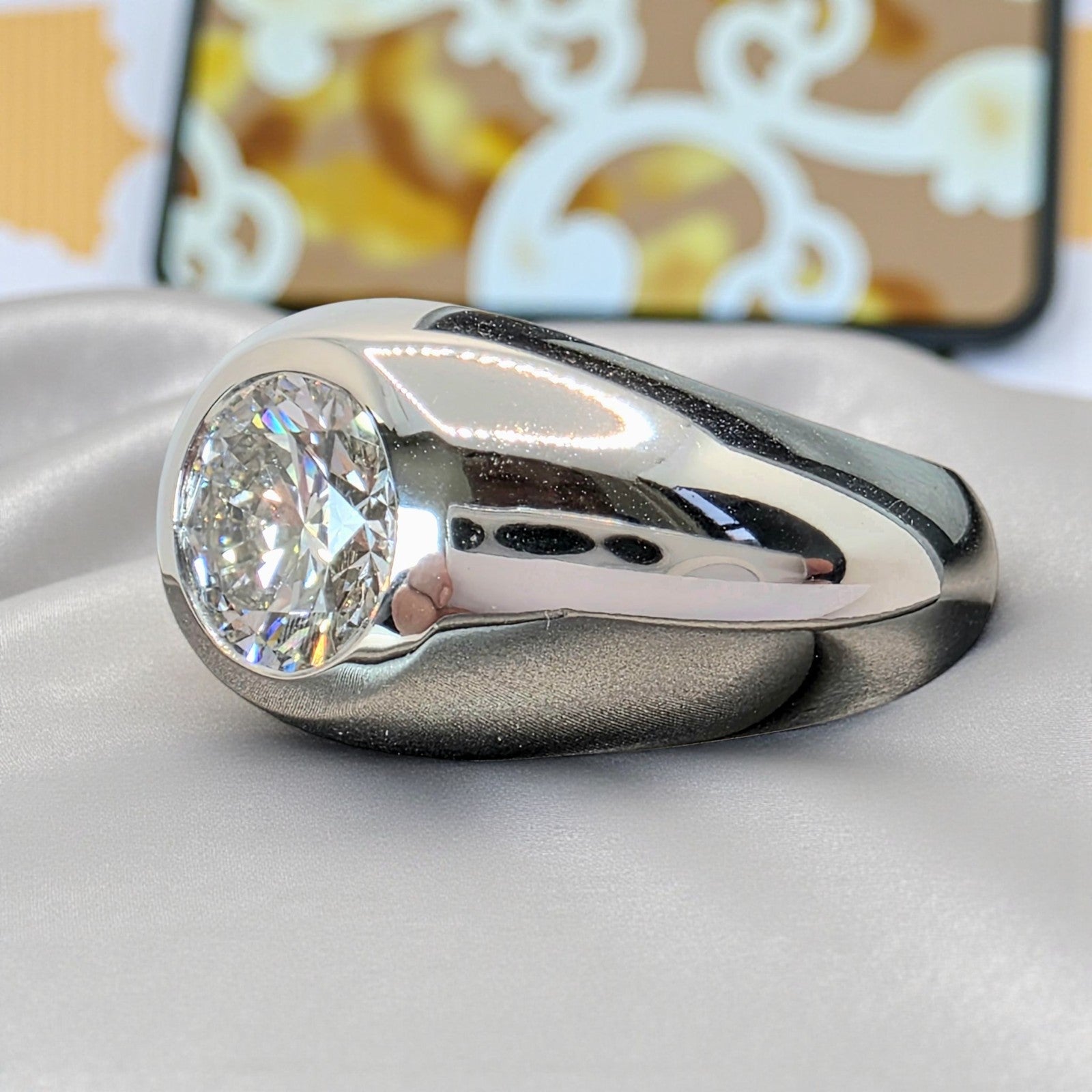 3.00 Ct D VS1 Lab Grown Round Diamond Men's Ring 14k White IGI Certified