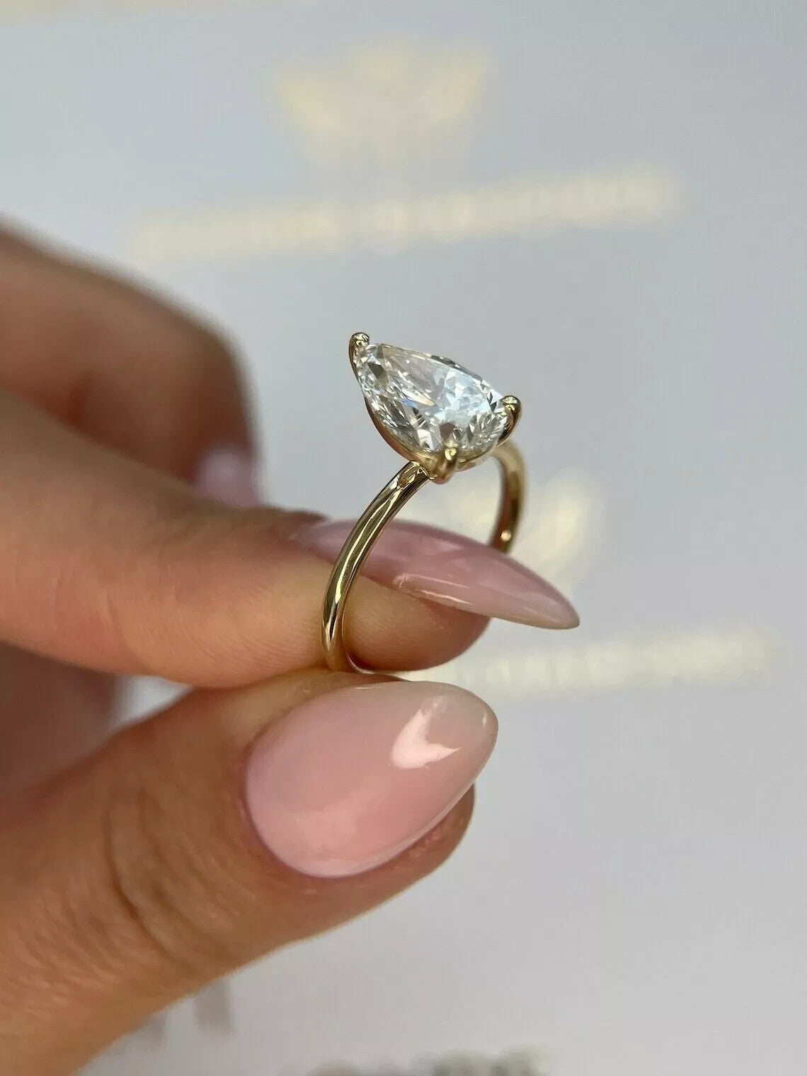 4.00 Ct F VS1 Pear Shaped Lab Grown Diamond Engagement Ring 14k Yellow Gold