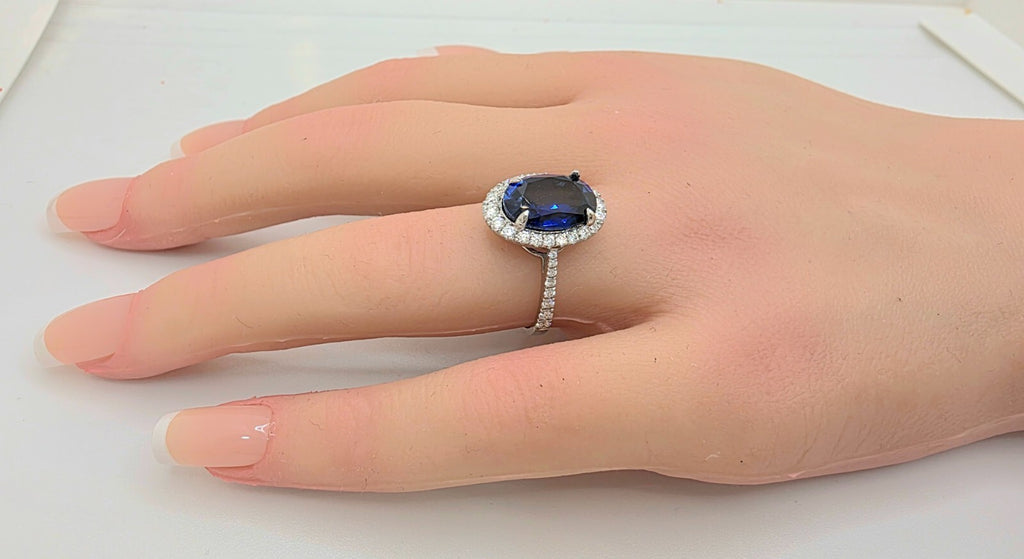 4.68 Ct Lady Di Lab Grown Sapphire and Diamond Ring 14k White GIA Authenticated