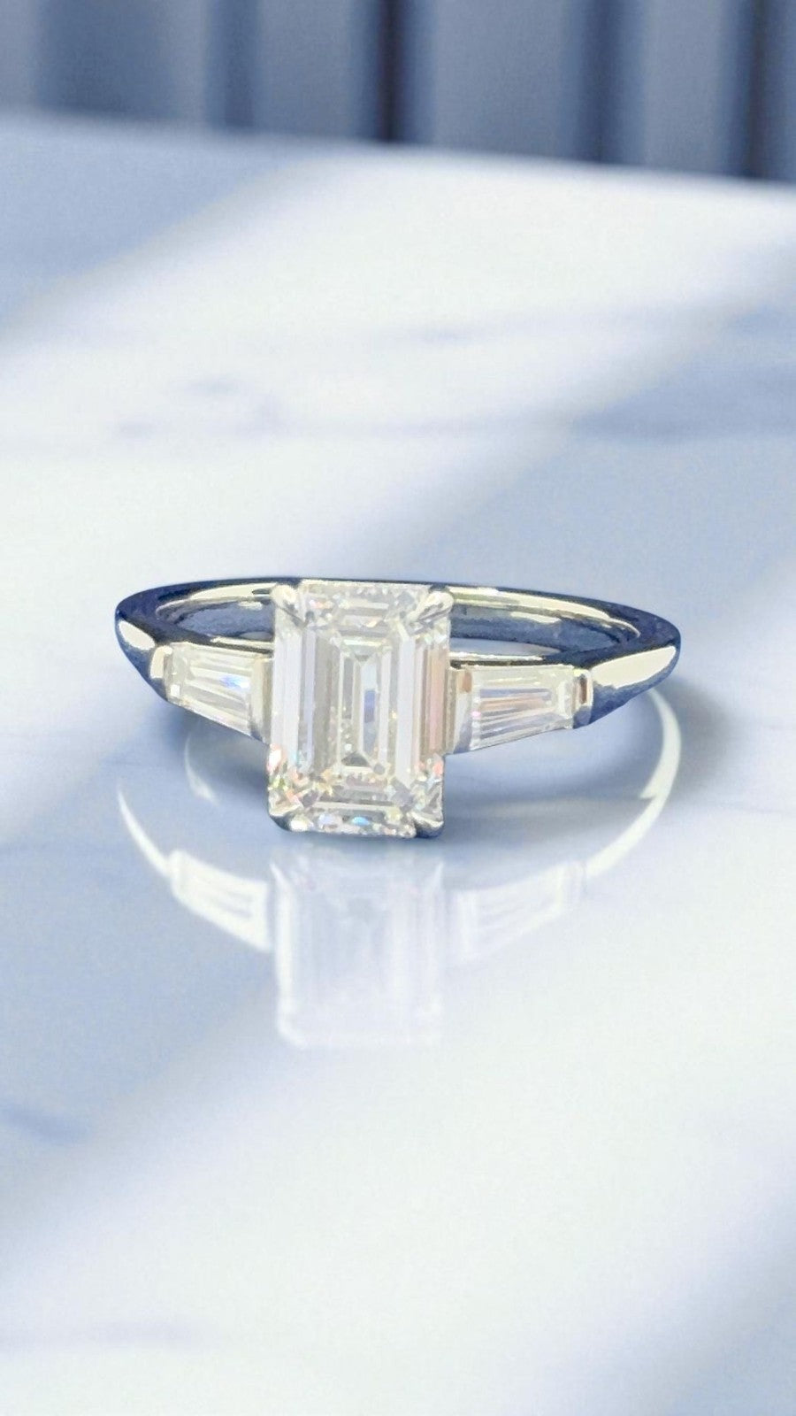 1.55 Ct GIA Authenticated E VS1 Lab Grown Emerald Cut Diamond Ring Platinum
