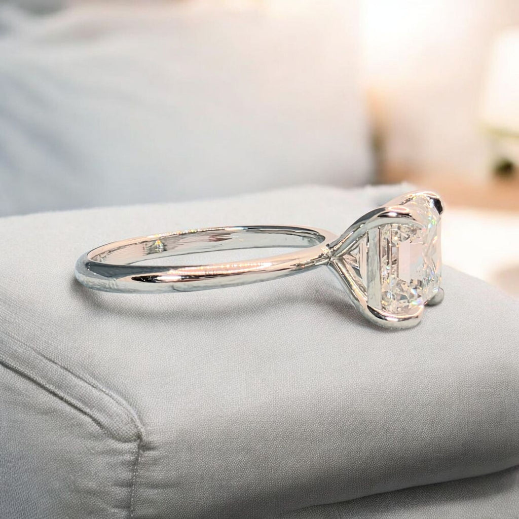 4.00 Ct F VS1 Asscher Cut Diamond Ring Lab Grown IGI Certified Set in Platinum