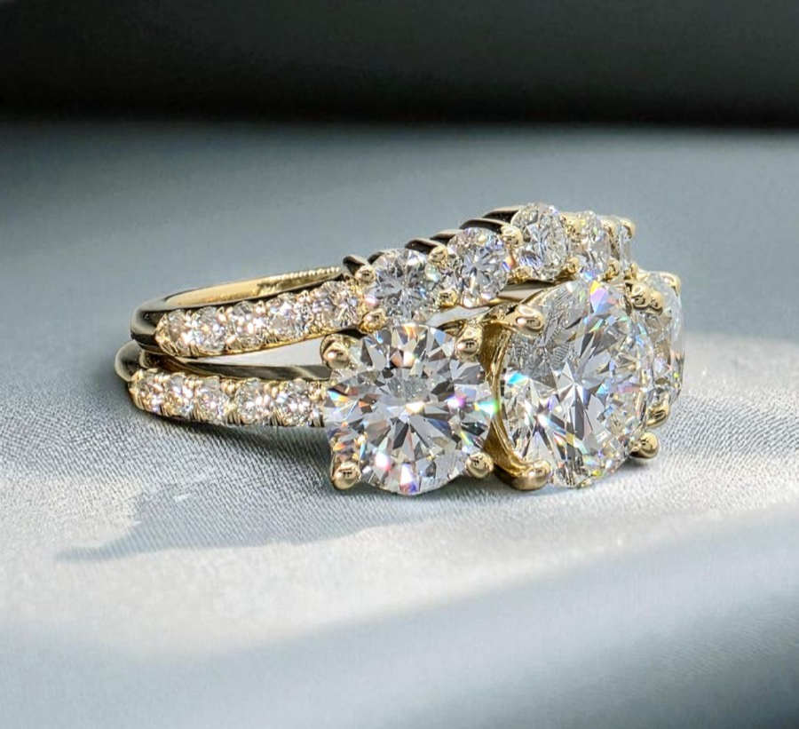 5.00 Ct D VS1 Lab Grown Diamond Ring With Matching Band IGI Certified 14k Yellow