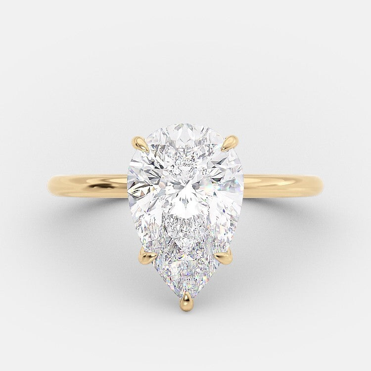 3.00 Carat Pear Shaped Lab Grown Diamond Engagement Ring Set in Yellow Gold