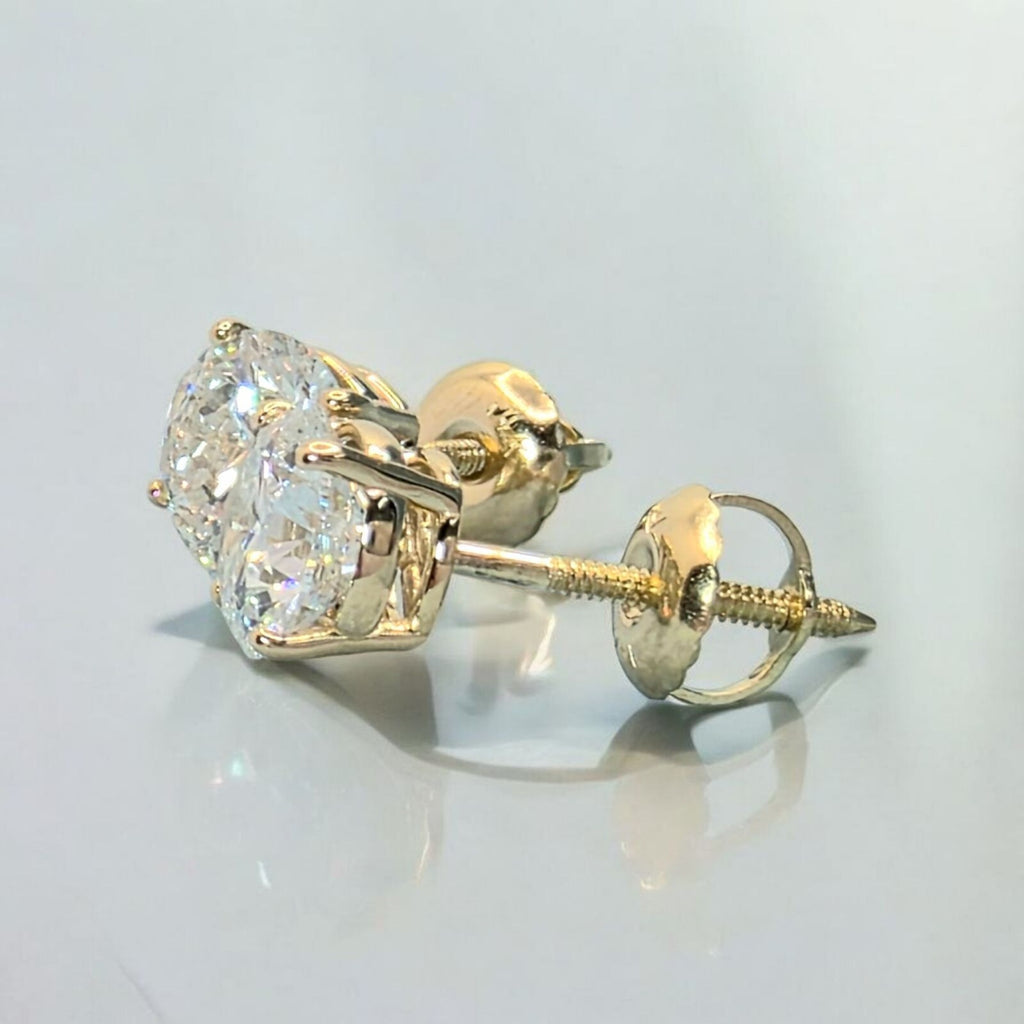 IGI F VS1 2 Ct Round Lab Created Grown Diamond Earrings Real 14K Yellow Screw