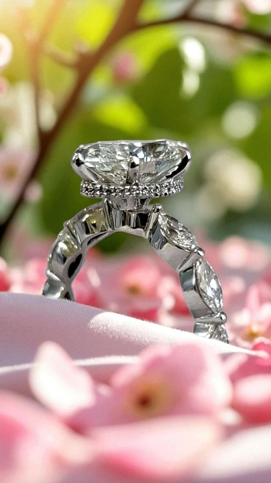 5.00 Carat Marquise Diamond Ring IGI Lab Grown 14K White Gold IGI Certified