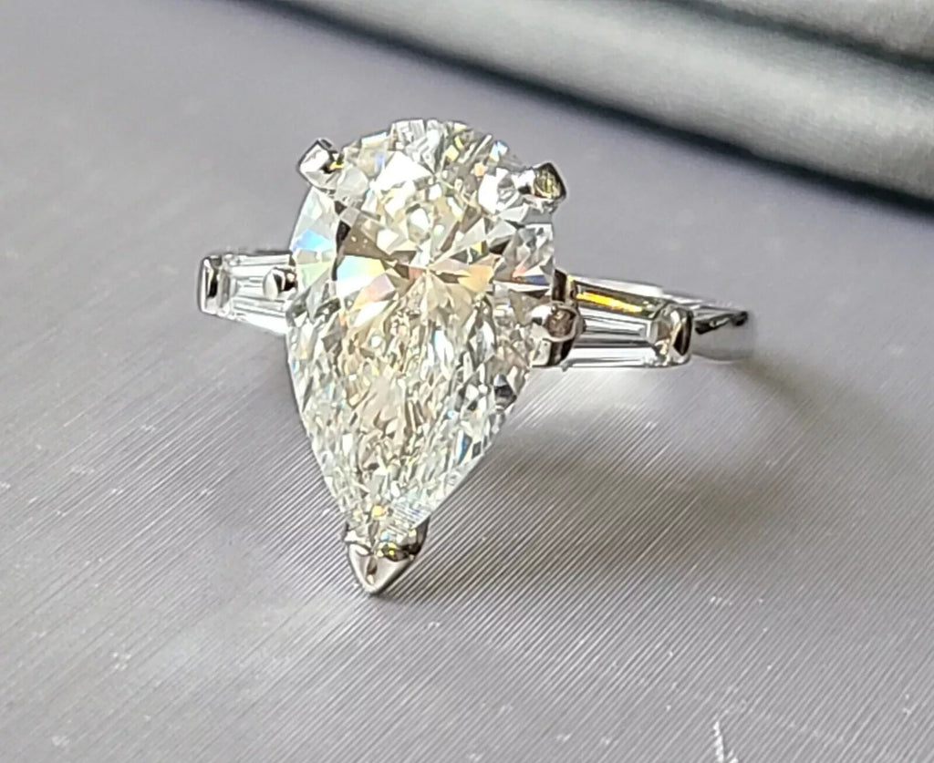 4.35 Ct E VS1 Pear  Shaped 14k White Gold Lab Grown Diamond Ring IGI Certified