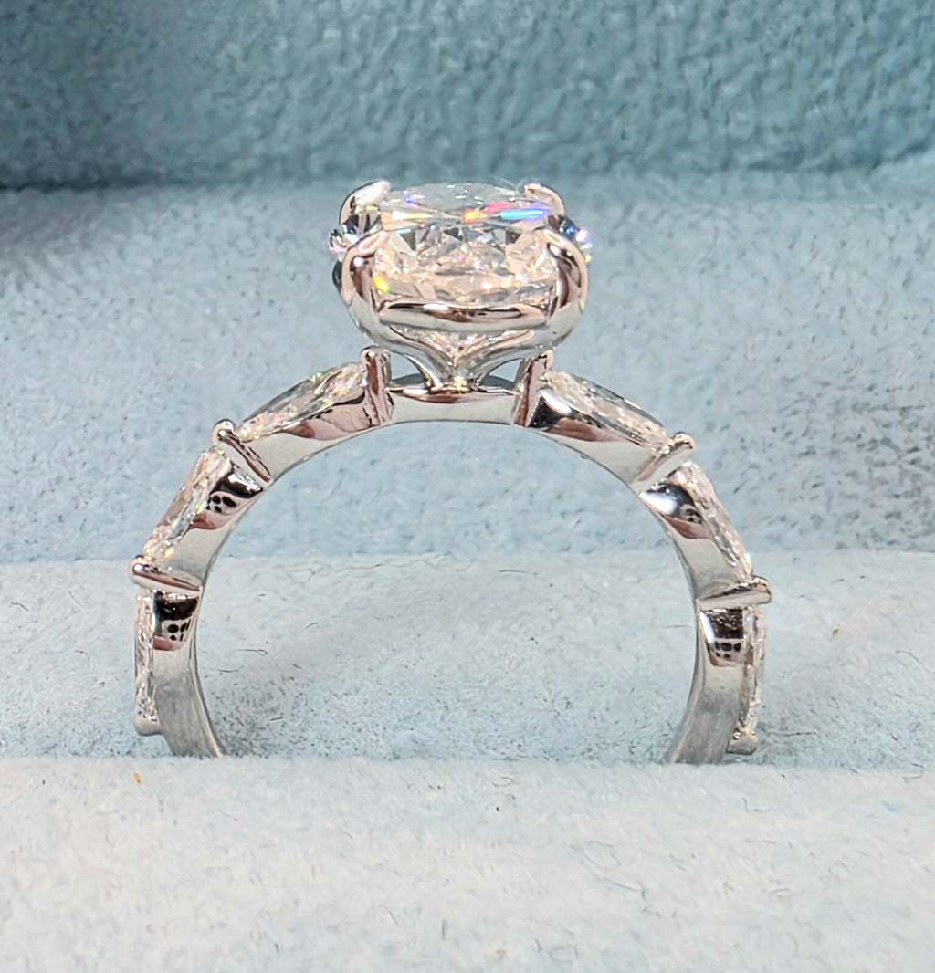 3.75 Ct E VS1 Lab Grown Oval Diamond Engagement Ring IGI Certified 14k White