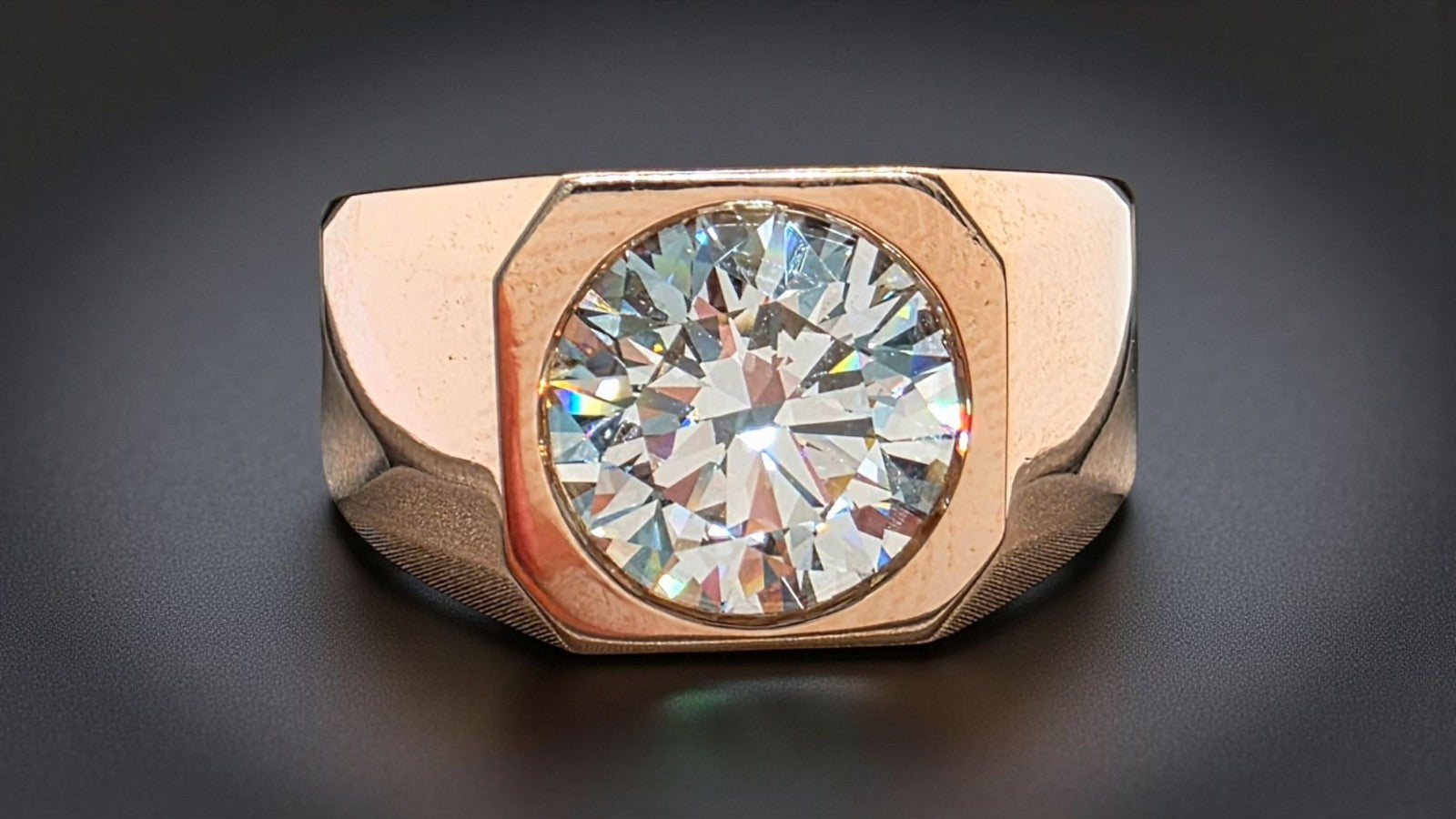 4.00 Ct D VS1 Lab Grown Round Diamond Men's Ring 14k Rose Gold IGI Certified