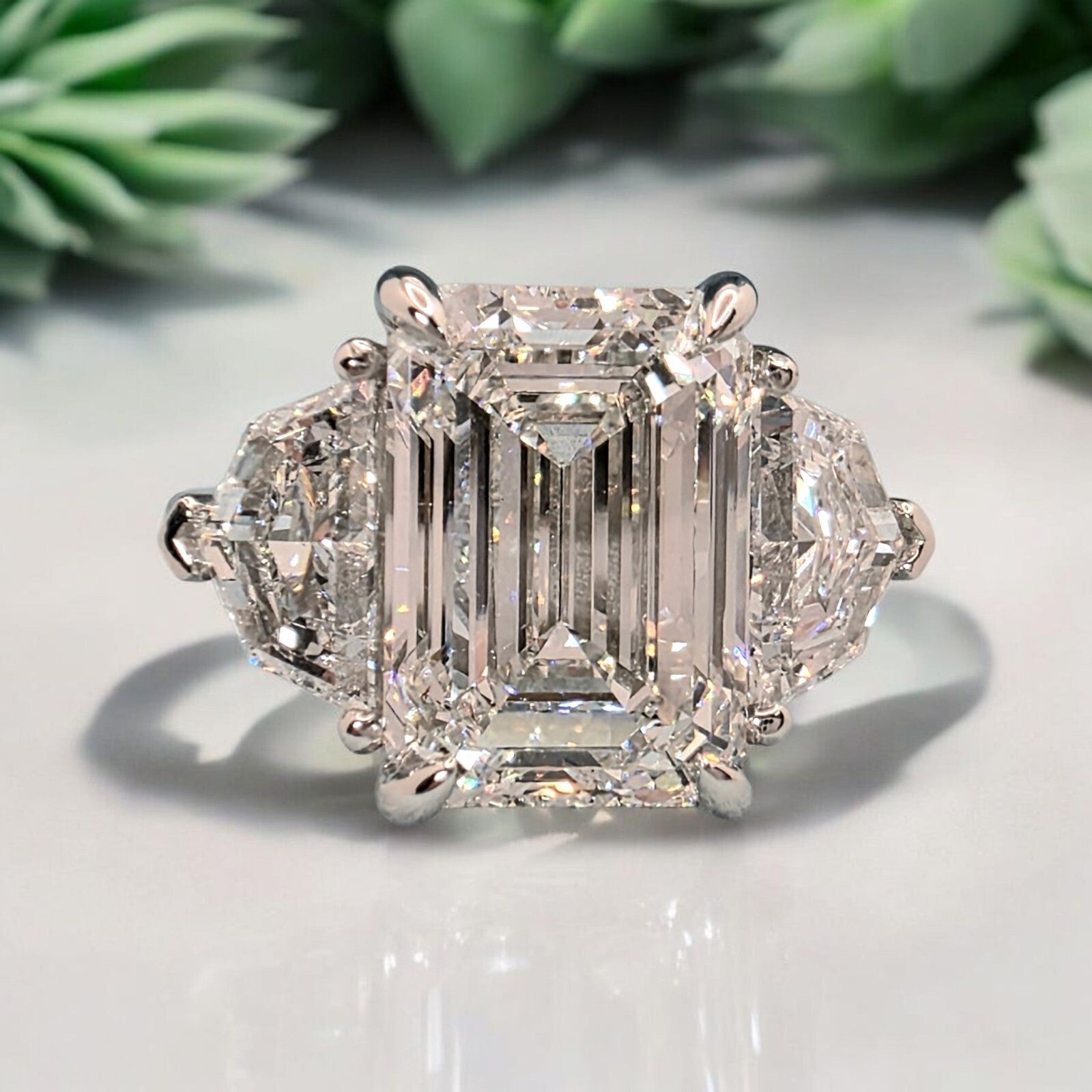 6.13 Ct  D VS1 Plat Emerald Cut Lab Grown Diamond Ring IGI Cert GIA Authenticate