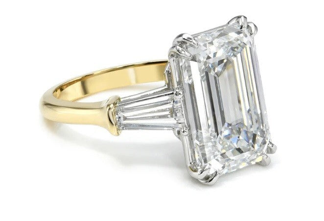 6.50 Ct Emerald Cut E VS1 14k Yellow Gold Lab Grown Diamond Ring IGI Certified