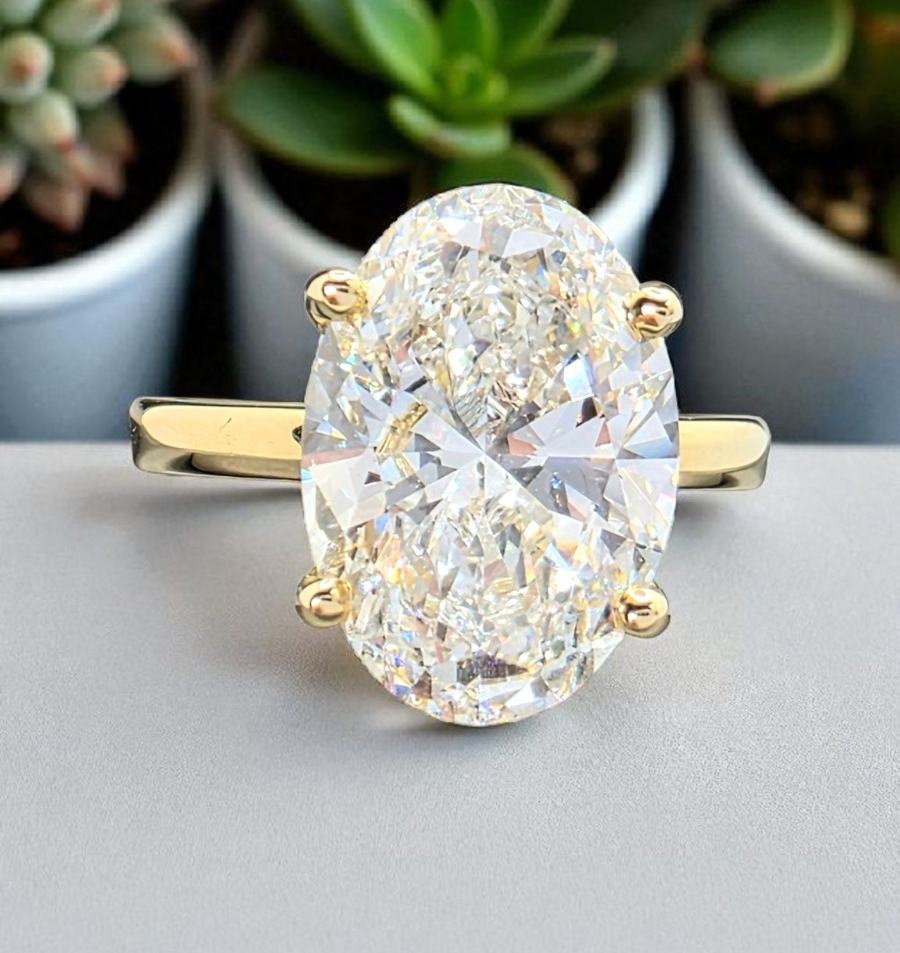 3.00 Ct D VS1 Oval Lab Grown Diamond Ring IGI Certified 14k Yellow Gold