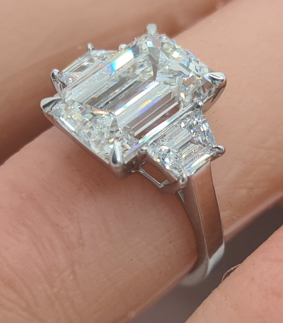 4.60 Carat E VS1 Platinum Emerald Cut Lab Grown Diamond Ring IGI Certified Size8