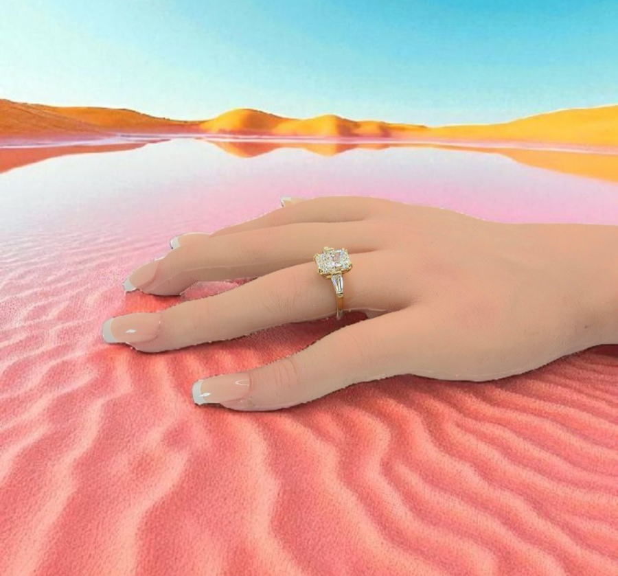 2.50 Ct D VVS2 Radiant Lab Grown Diamond Ring IGI Certified 14k Yellow Gold