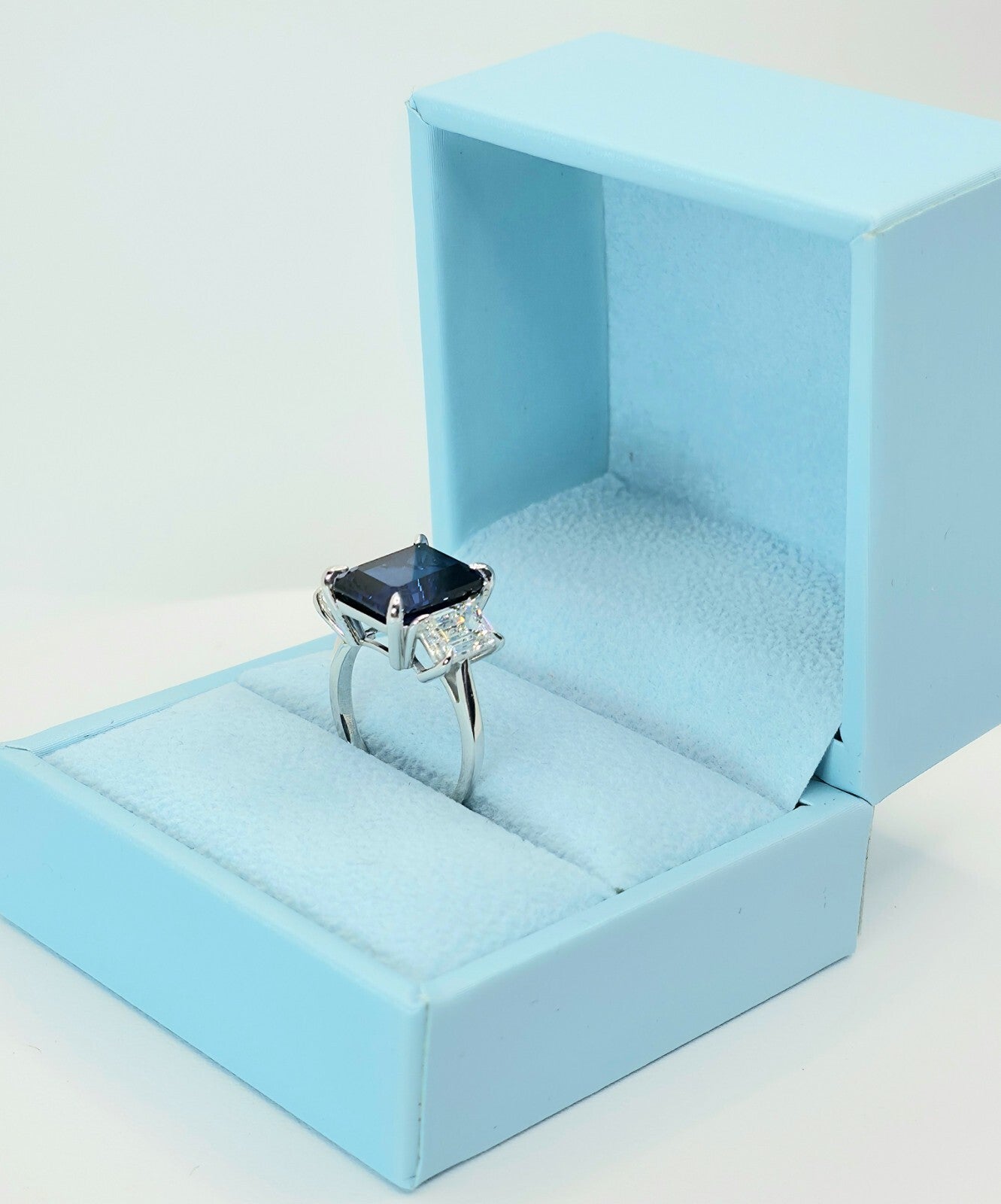 10.30 Ct Emerald Cut Lab Grown Sapphire and Diamond Ring 14k GIA Authenticated