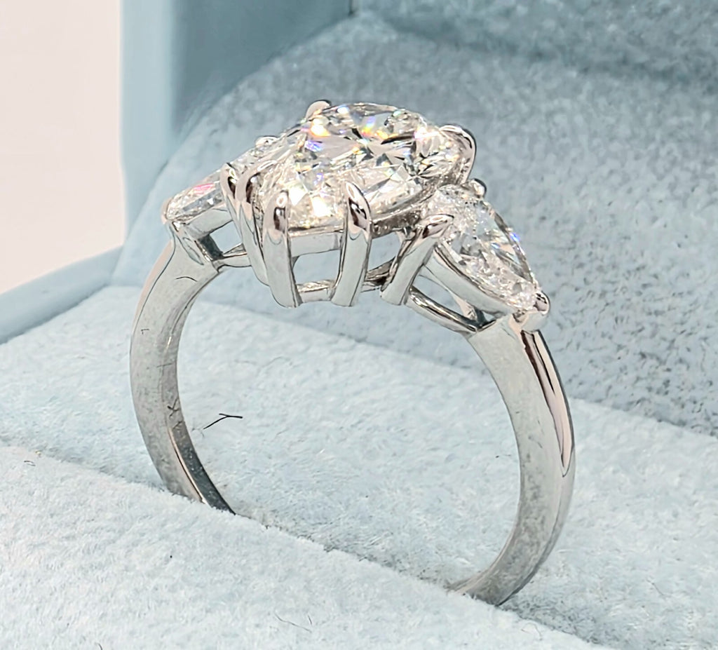 2.70 Ct 3 Stone Diamond Ring Pear Shape IGI Certified Lab Grown 14k White Gold