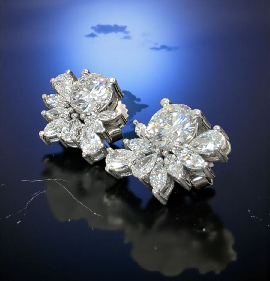 3.33 Ct Lab Grown Diamond Cluster Studs Earrings 14k White Gold D VS1 IGI Cert