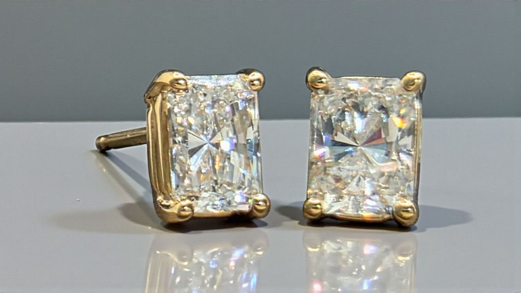 1 Ct Radiant Diamond Lab Grown Diamond Stud Earrings 14k Yellow Gold Push Back