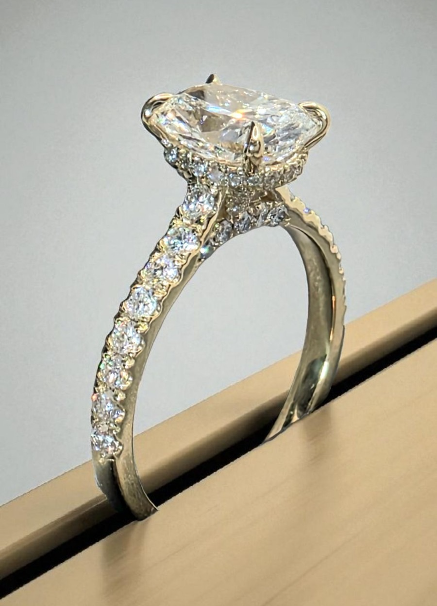 2.80 Cushion F VS1 14k Yellow Lab Grown Diamond Ring IGI Certified