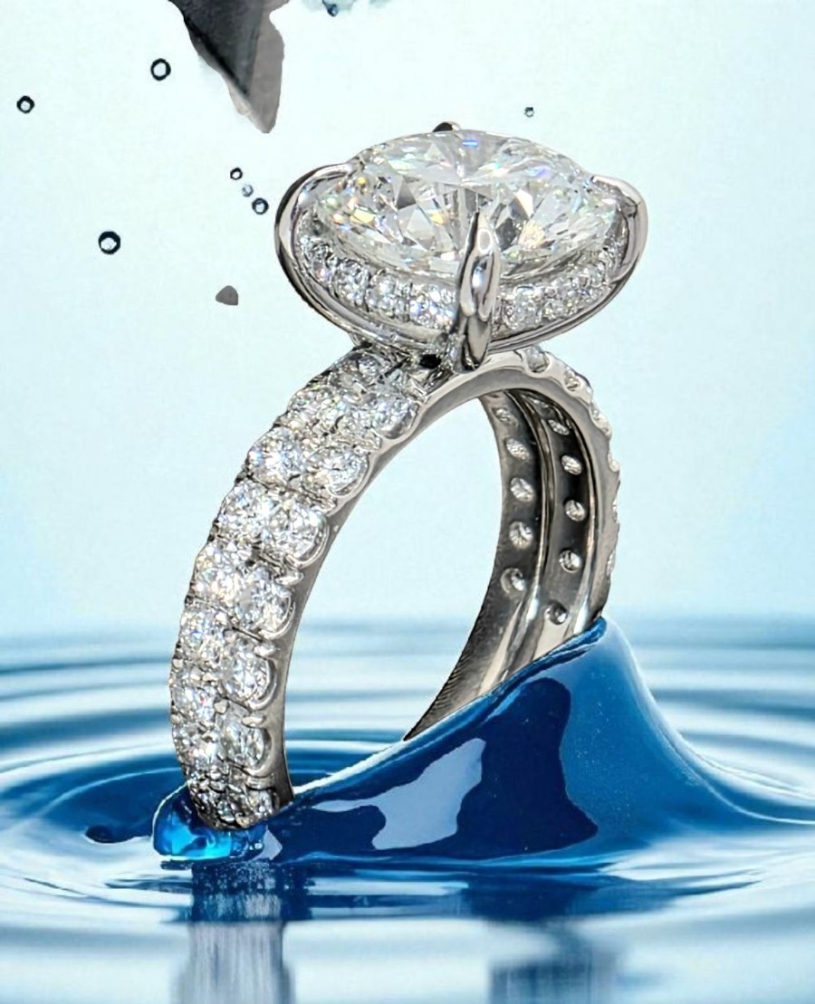 4.10 Ct D VS1 Round Lab Grown Platinum Diamond Engagement Ring Set IGI Certified