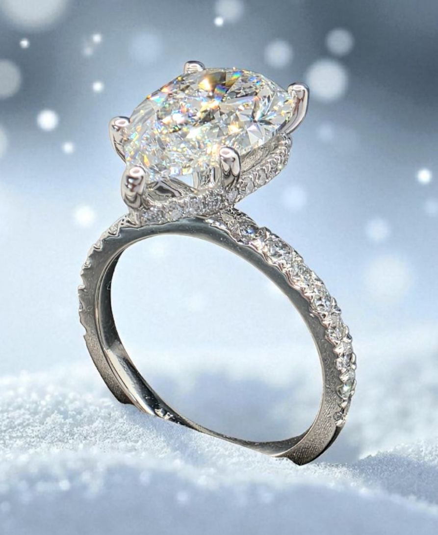 6 Ct Pear Shape Lab Grown Diamond Ring F VS1 IGI Certified Platinum GIA Authen