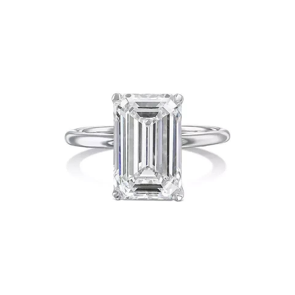 3.00 Emerald Cut Solitaire Lab Grown Diamond Ring 14k White Gold IGI Certified