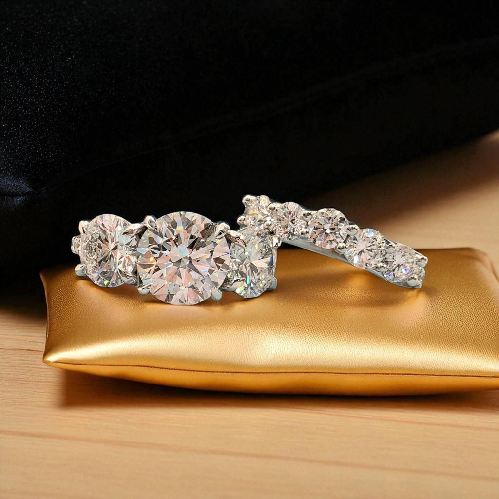 7.68 Ct D VVS2 Lab Grown Diamond Ring With Matching Band IGI Certified 14k White