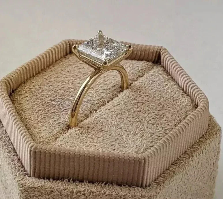 3 Ct D VS1 Princess Cut IGI Certified Lab Grown Diamond Solitaire Ring 14k Gold