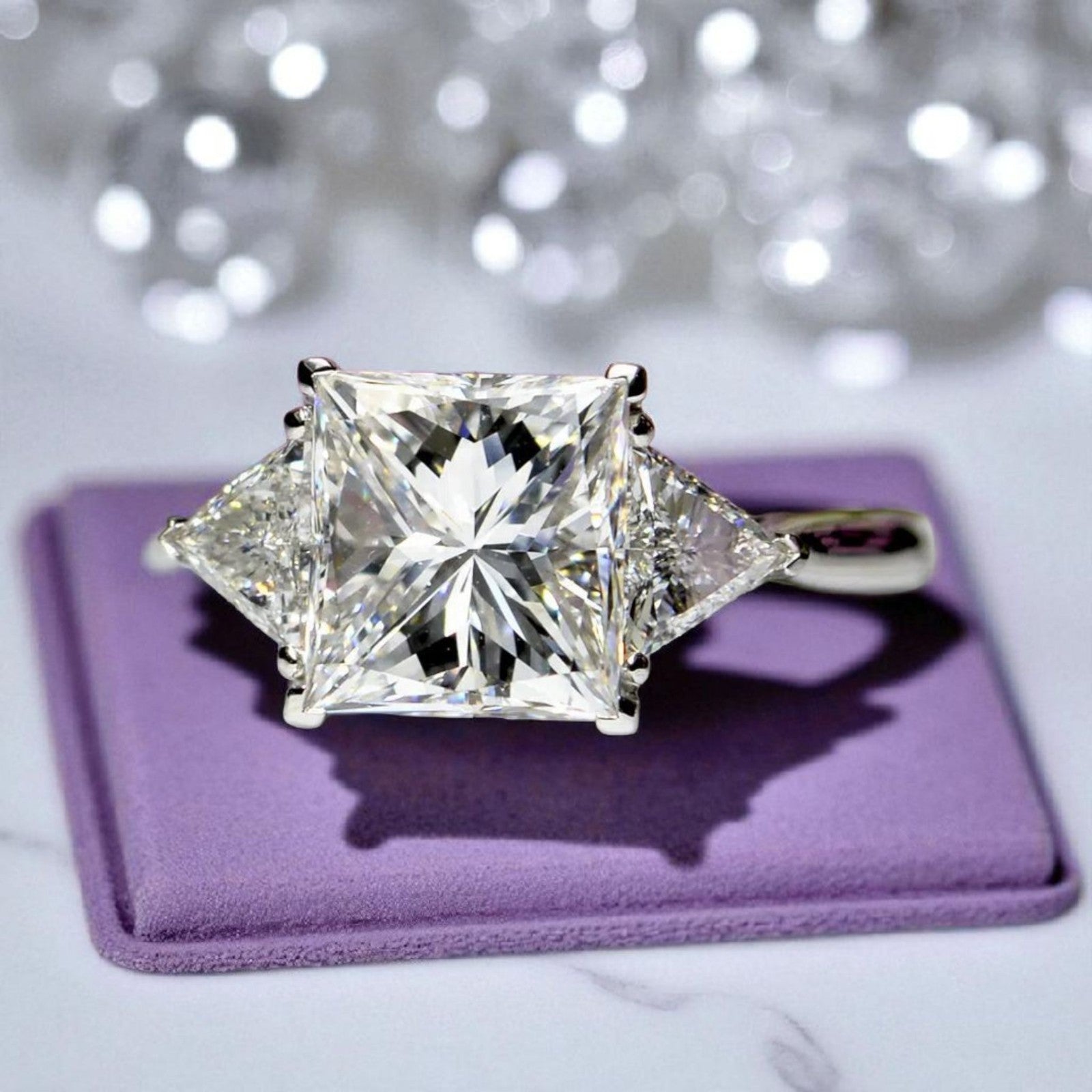 3.50 Ct D VS1 Princess Cut Lab Grown Diamond Ring IGI Certified Platinum GIA