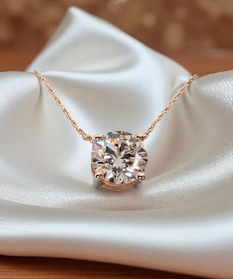 3.00 Ct D VS1 Round Lab Grown Diamond Pendant 14k Rose Gold IGI Certified