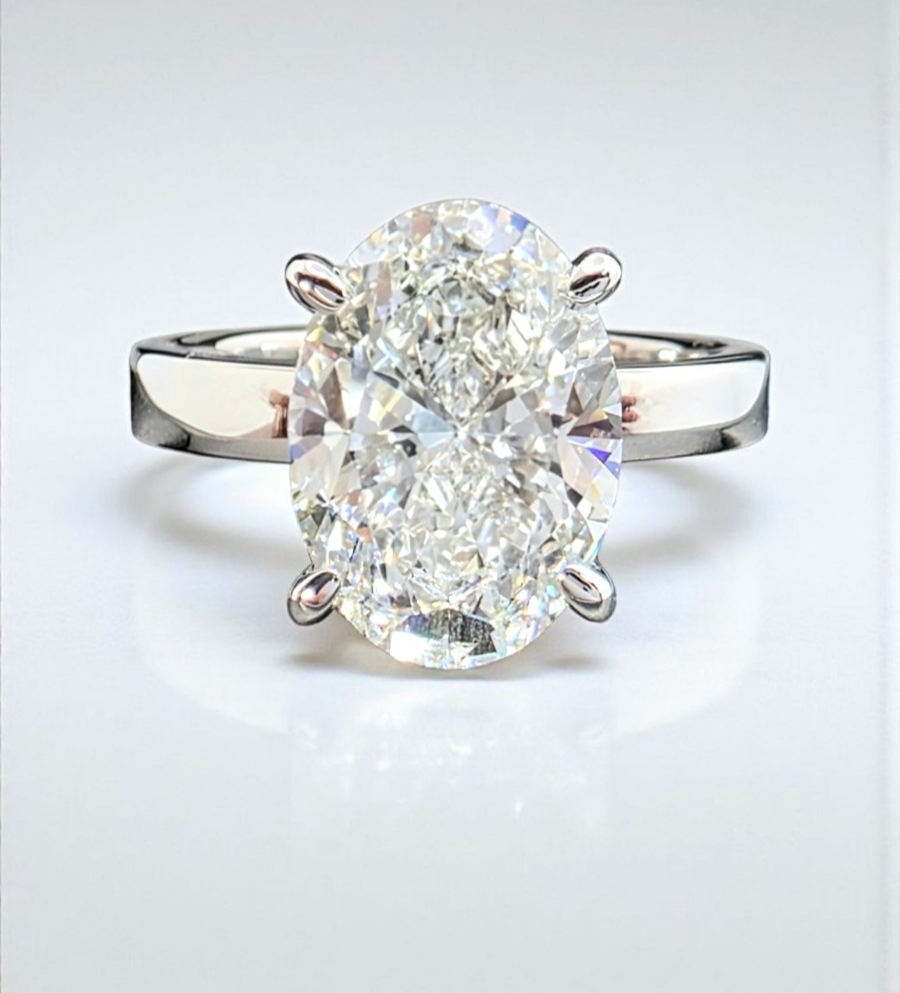 3.00 Ct D VS1 Solitaire Oval Lab Grown Diamond Ring IGI Certified 14k