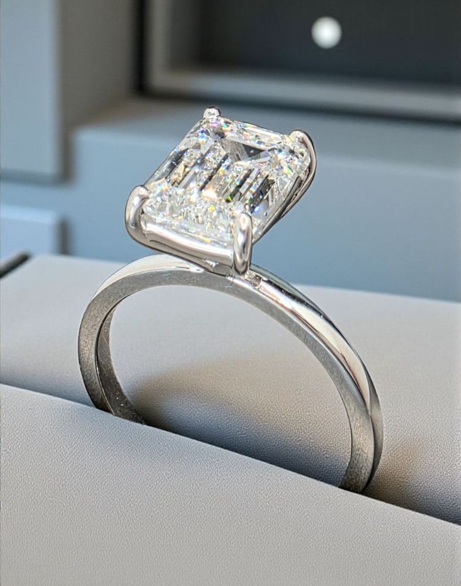 3.00 Ct Emerald Cut D VS1 Diamond Ring Lab Grown IGI Certified GIA Authenticated