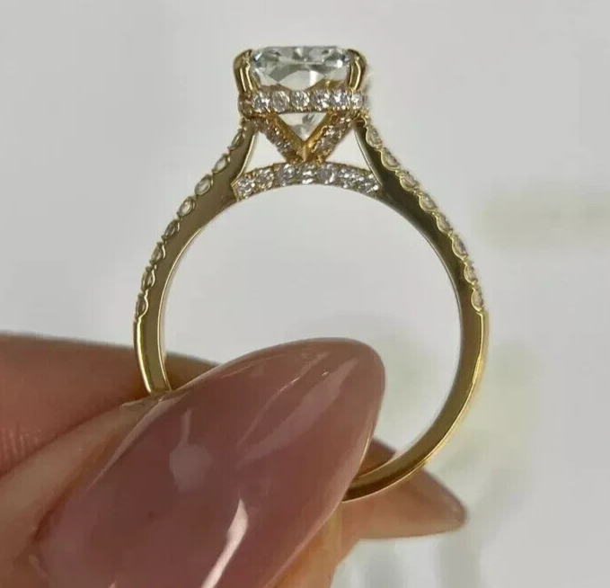 2.80 Cushion F VS1 14k Yellow Lab Grown Diamond Ring IGI Certified