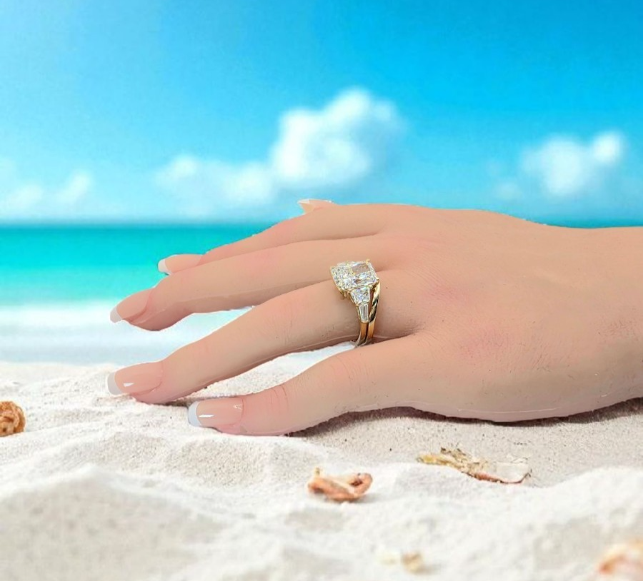 4.70 Ct E VS1 Radiant Lab Grown Diamond Ring IGI Certified 14k Gold W/ Band