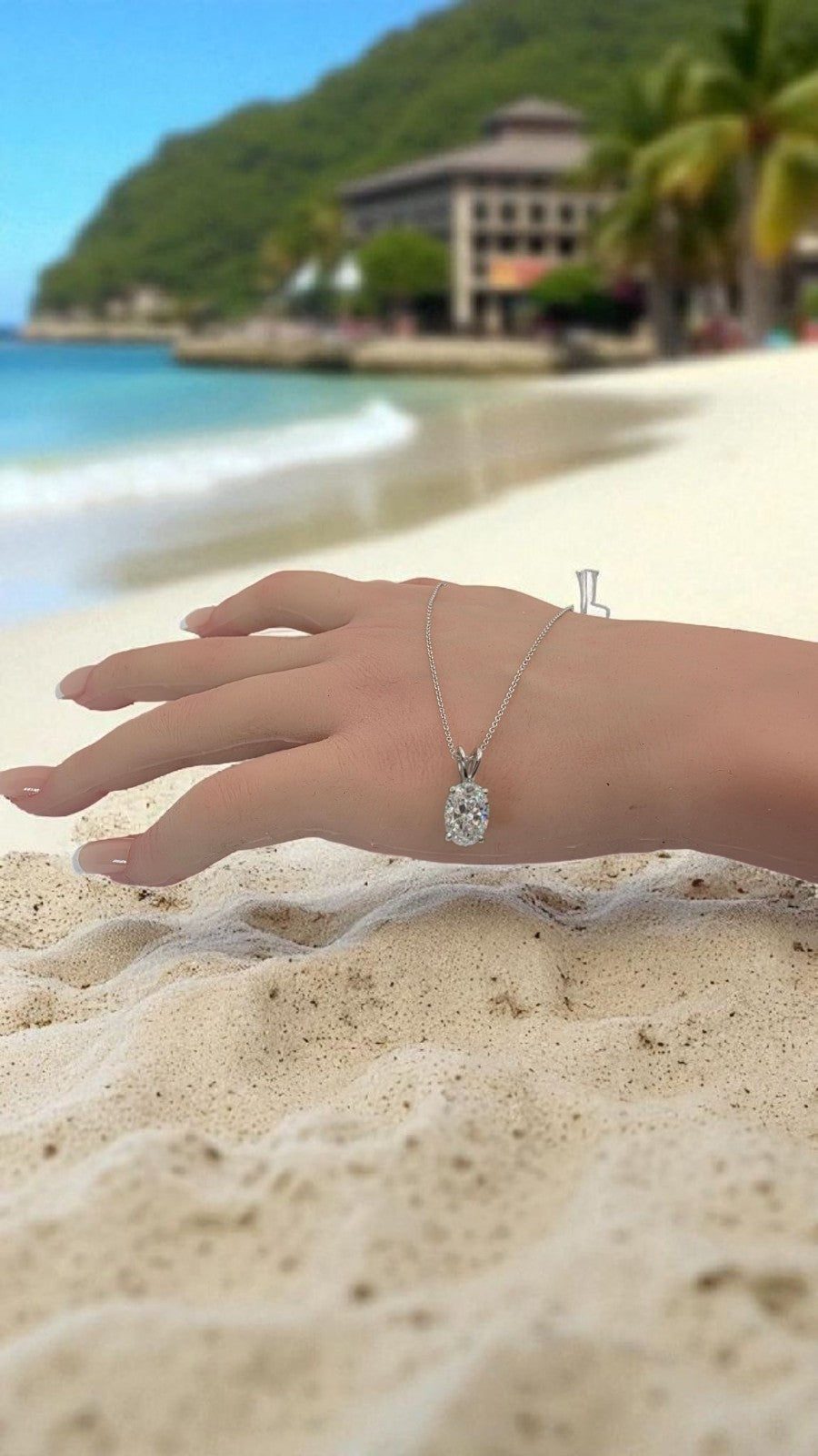 2 Ct D VS1 Oval Lab Grown Diamond Pendant 14k White With Chain IGI Certified