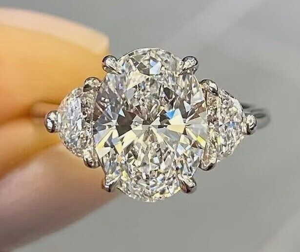 Lab Grown Diamond 3 Stone Ring F VS2 IGI Certified 6.00 Carat Center Platinum