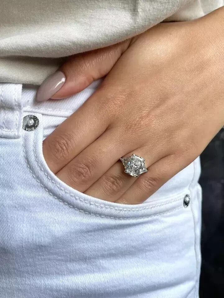 5.80 Ct E VS1 Radiant Lab Grown Diamond Ring IGI Certified 14k White Gold