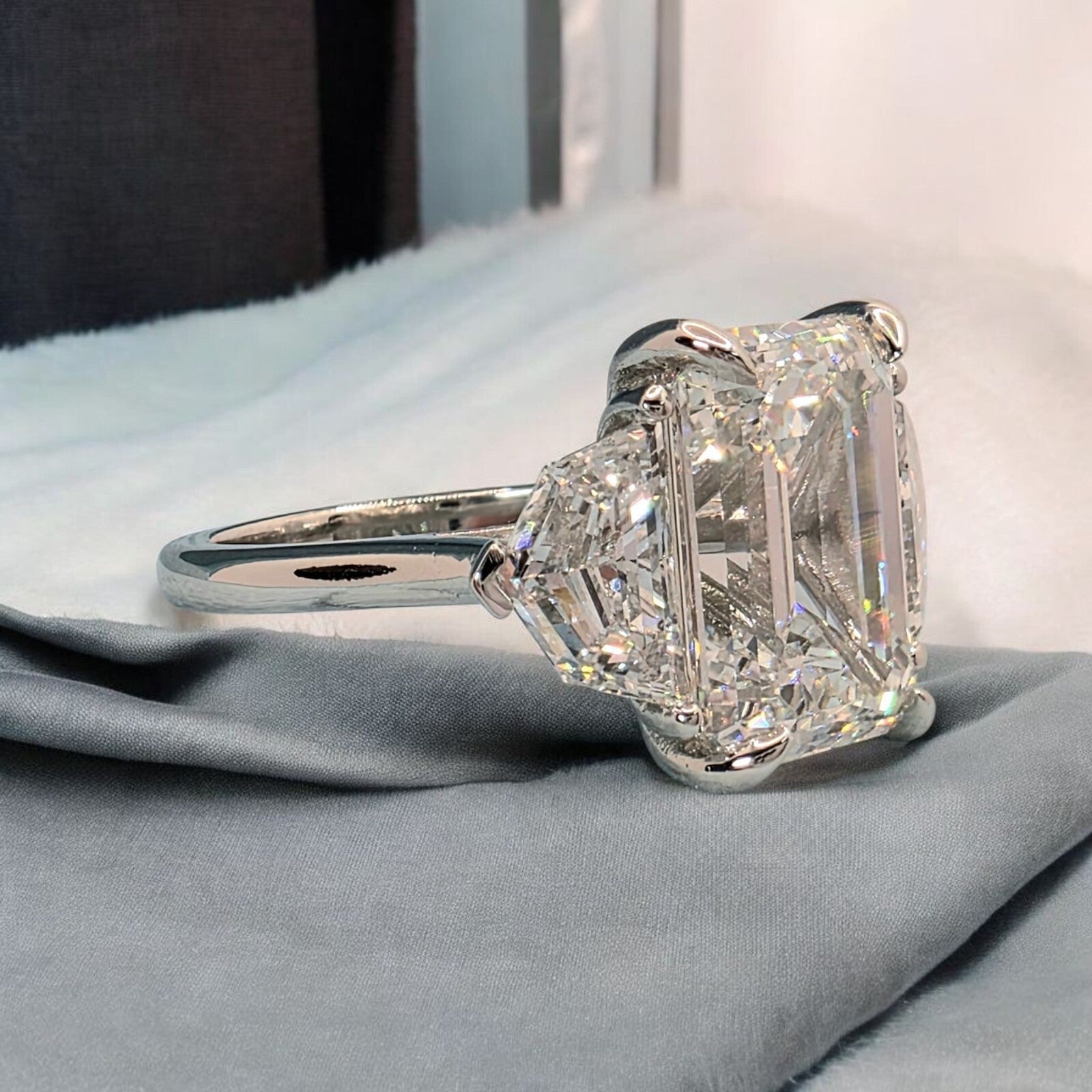 6.13 Ct  D VS1 Plat Emerald Cut Lab Grown Diamond Ring IGI Cert GIA Authenticate