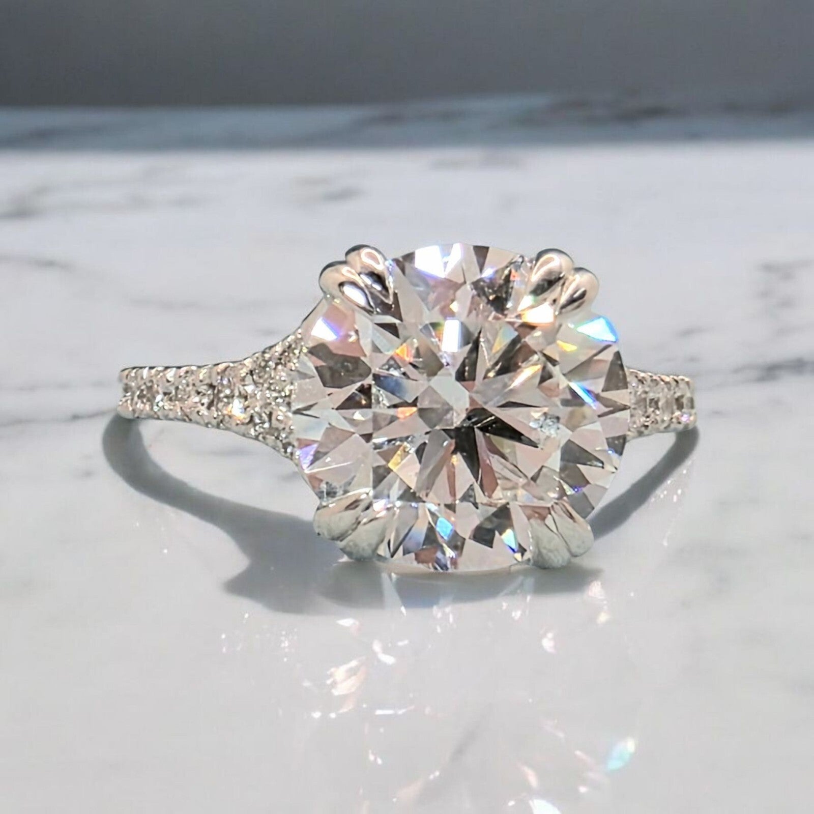 3.50 Ct E VS1 Round Lab Grown Diamond Engagement Ring 14k White IGI Certified