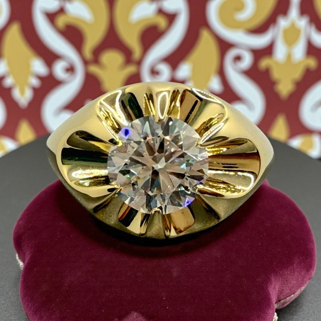 3.00 Ct Lab Grown Diamond D VS1 Men's Ring Round 14K Yellow Gold IGI Certified