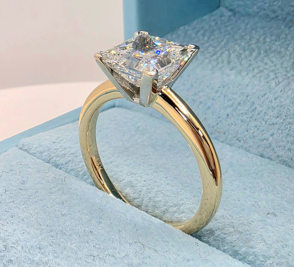 3.00 Carat E VS1 Princess Cut Lab Grown Diamond Engagement Ring 14K Two Tone IGI