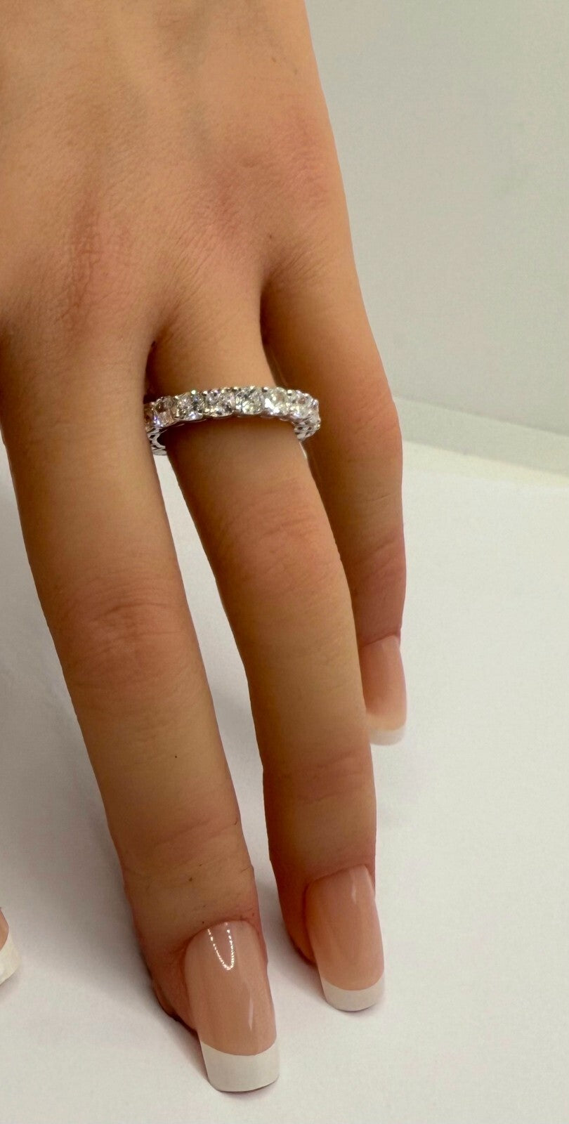 4.20 Ct Cushion Lab Grown Diamond Eternity Band Ring 14k E VS GIA Authenticated