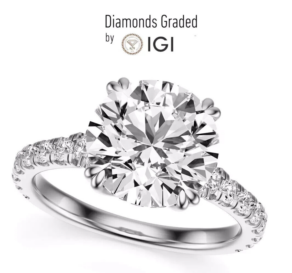 3.50 Ct E VS1 Round Lab Grown Diamond Engagement Ring 14k White IGI Certified