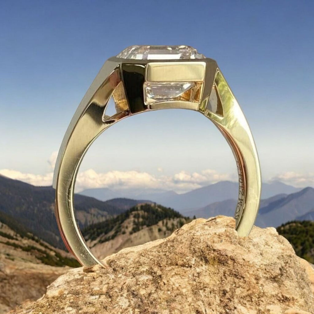 4.00 Ct Lab Grown Asscher Cut Diamond D VS1 Men's Ring 14k Yellow IGI Certified