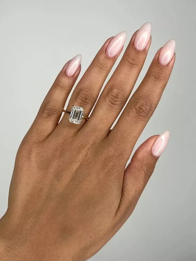 3.00 Carat F VVS 14k Yellow Emerald Cut Lab Grown Diamond Ring IGI Certified