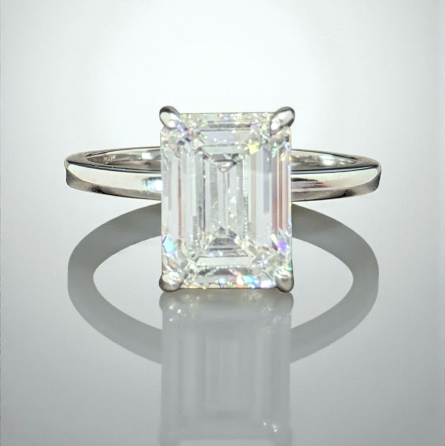 4.00 Emerald Cut E VS1 Diamond Ring Lab Grown IGI Certified Set in Platinum